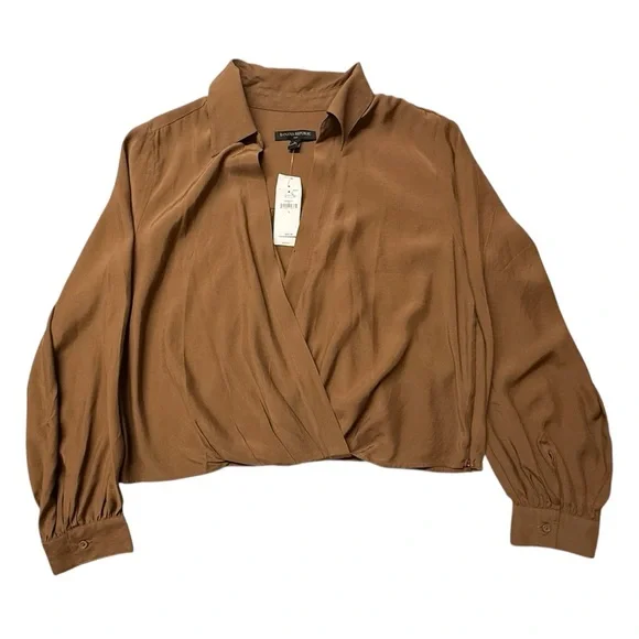 Banana Republic Factory Brown Wrap Blouse Crop Top Size L - Picture 5 of 5